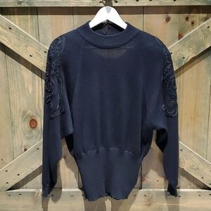 VINTAGE Y2K CHRISTOPHER SHANNON BLACK KNIT SWEATER W SHOULDER PADS APPLIQUES